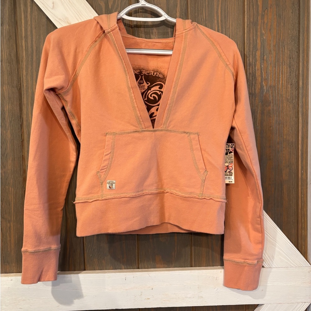 Jade Girls Long Sleeve Hoodie Sweatshirt With Low V- Neck Top Sz Medium